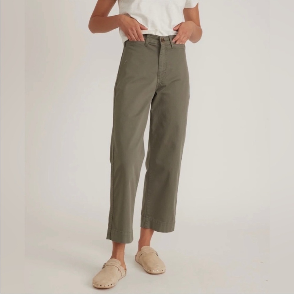 MARINE LAYER bridget crop wide leg pant dusty olive green cotton utility size 10